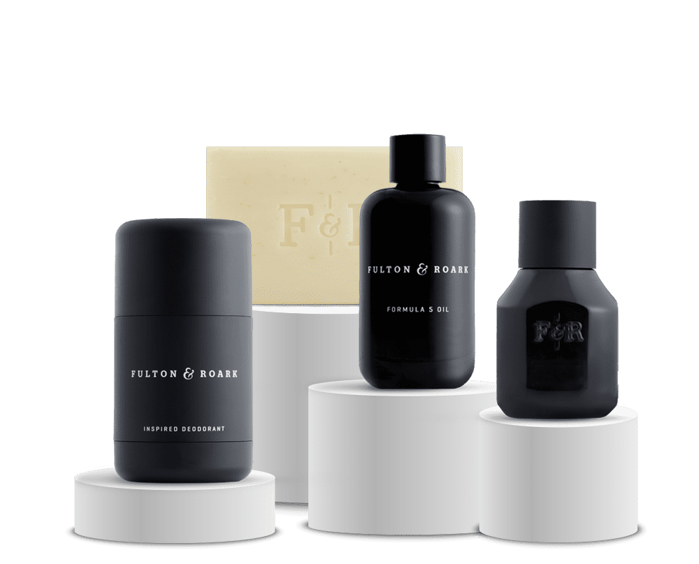 Set with Extrait, formula 5 oil, deodorant, and bar soap