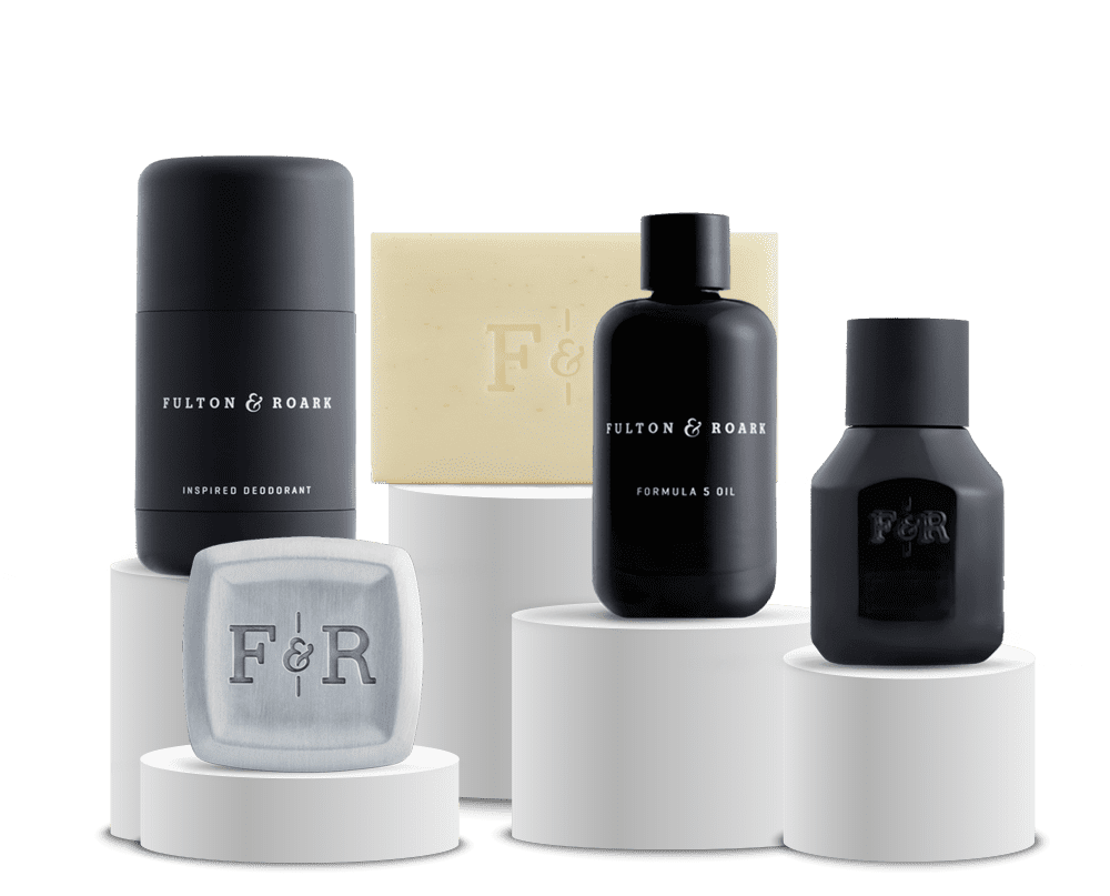 Set with solid fragrance, extrait, formula 5 oil, bar soap, and deodorant