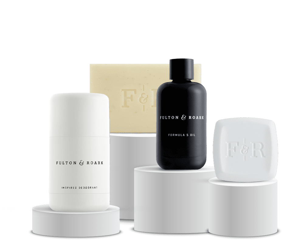 Total Package Set including deodorant, bar soap, formula 5 oil bottle and white solid fragrance square